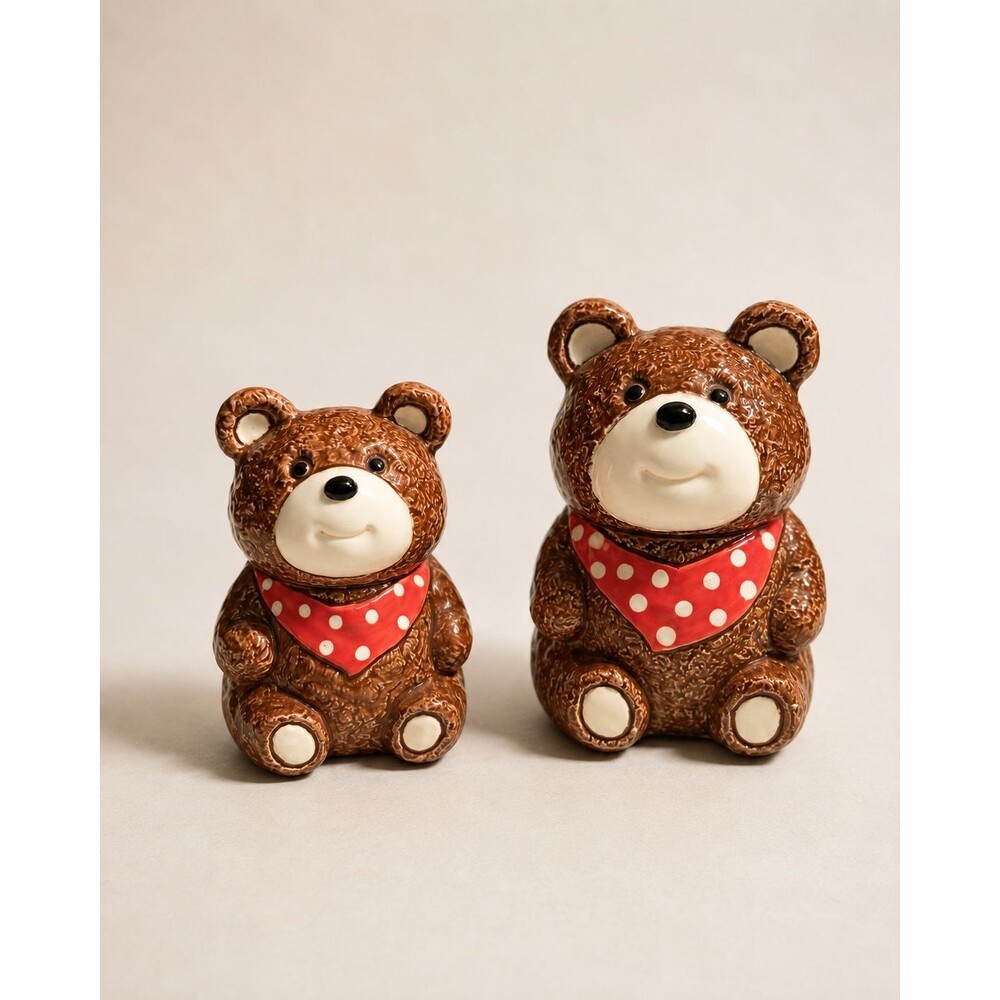 Vintage Otagiri Japan 1983 Teddy Bear Lidded Jars Set 2 Ceramic Canisters